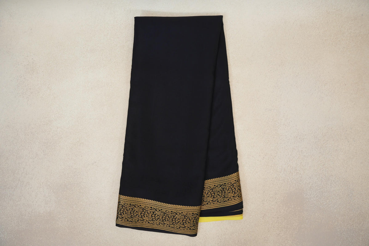 Online Jet Black Mysore Silk Saree 