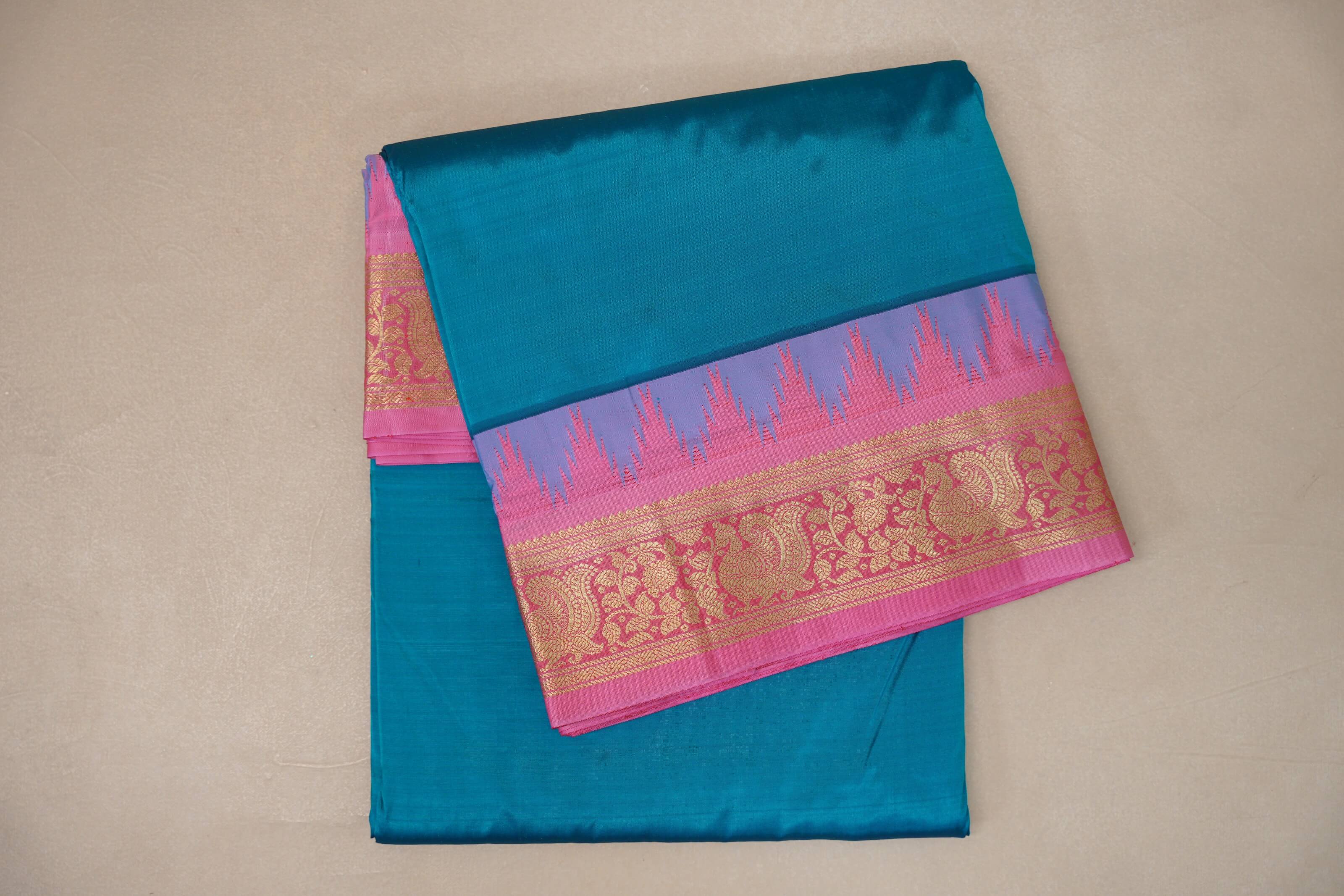 Azure Blue Ten Yards Silk Saree 