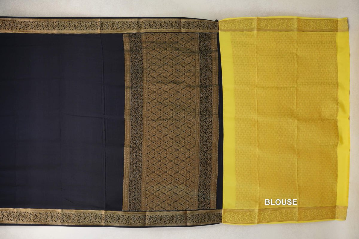 Jet Black Mysore Silk Saree blouse