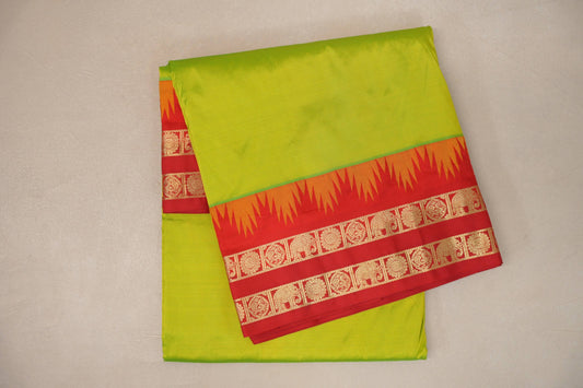 yellowish green Ten Yards Silk saree folded 