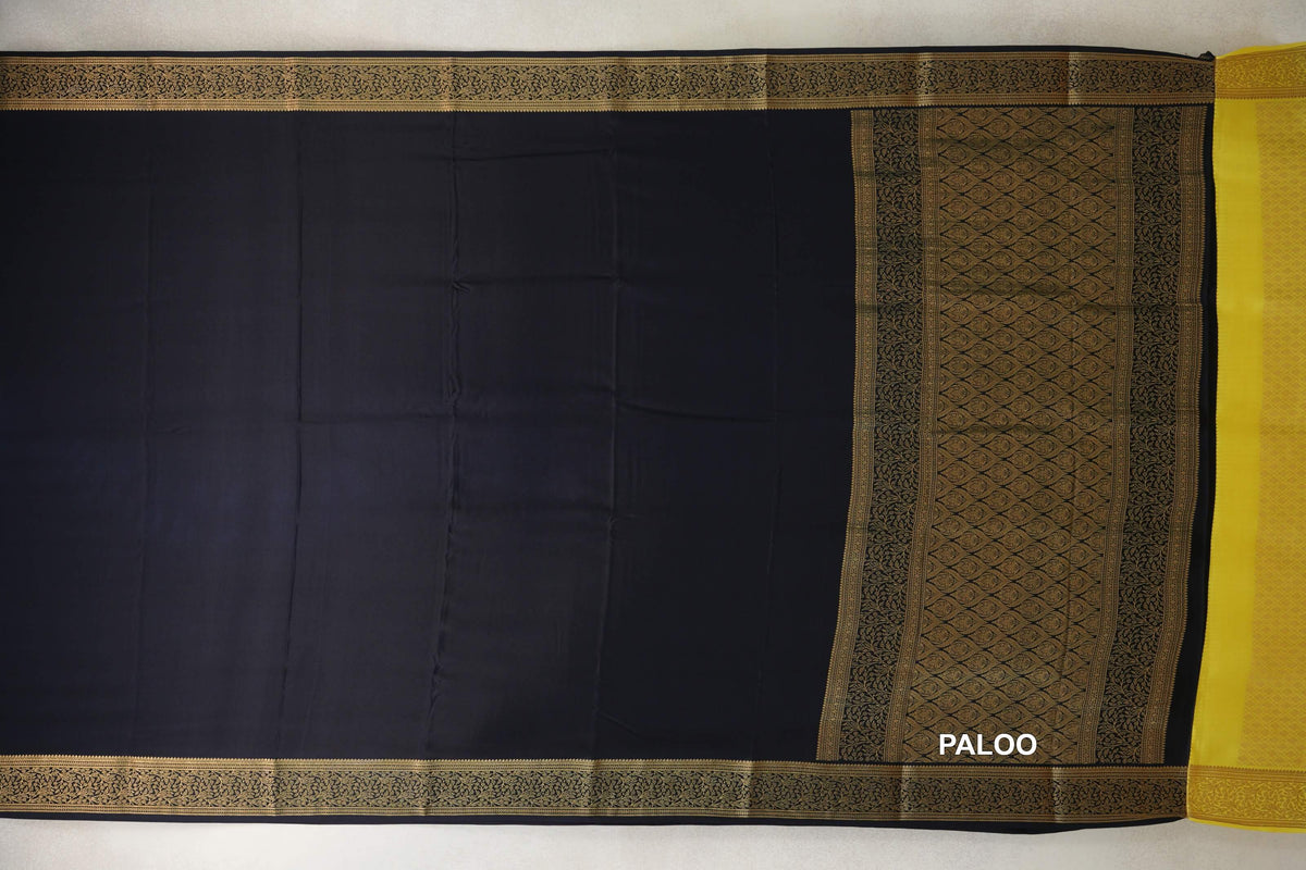 Jet Black Mysore Silk Saree paloo