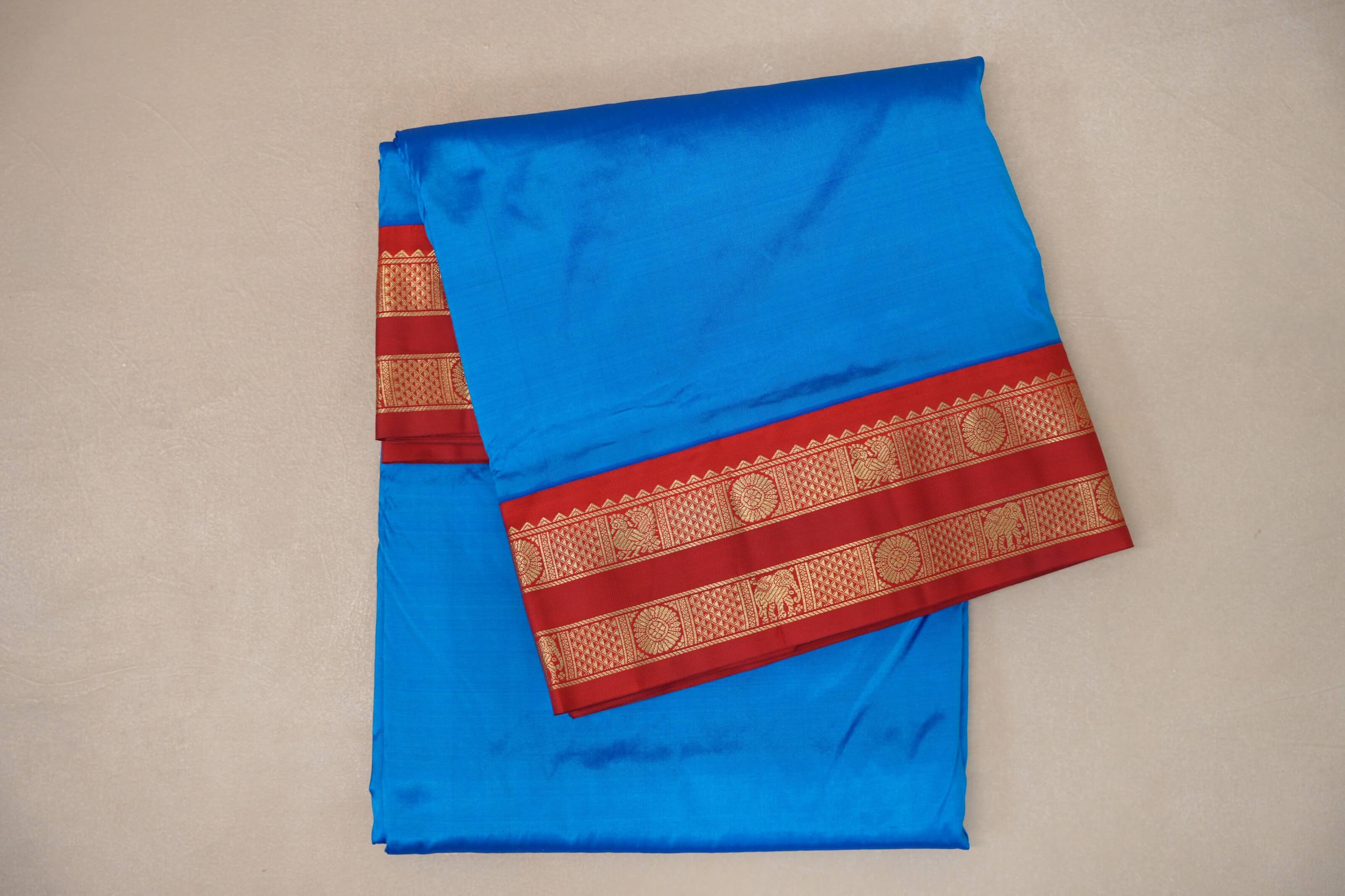 Bright blue Ten Yards Silk Cotton saree 
