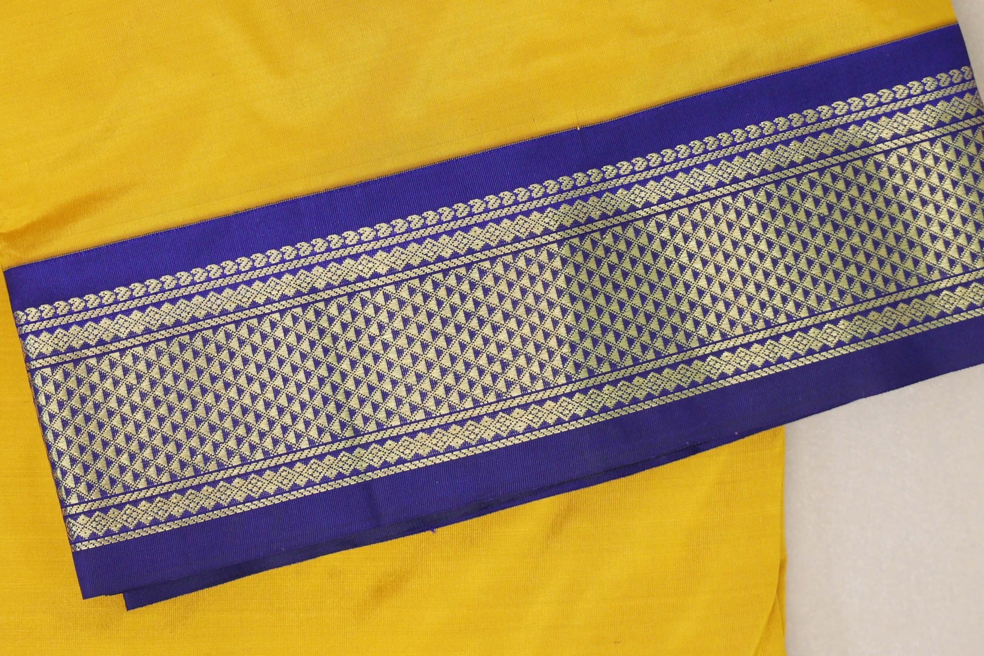 Bright yellow Ten Yards Silk Cotton saree border