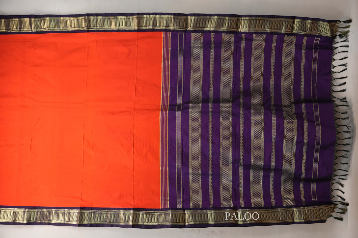 Reddish Orange  Ten Yards Silk Cotton saree paloo