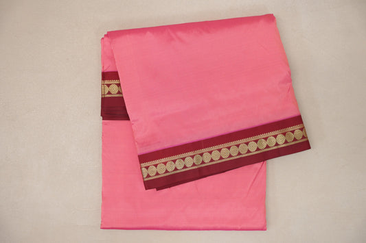 folded light rani pink Ten Yards Silk Saree  