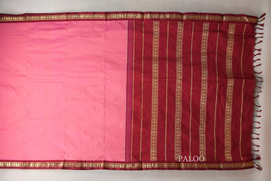 light rani pink Ten Yards Silk Saree  paloo