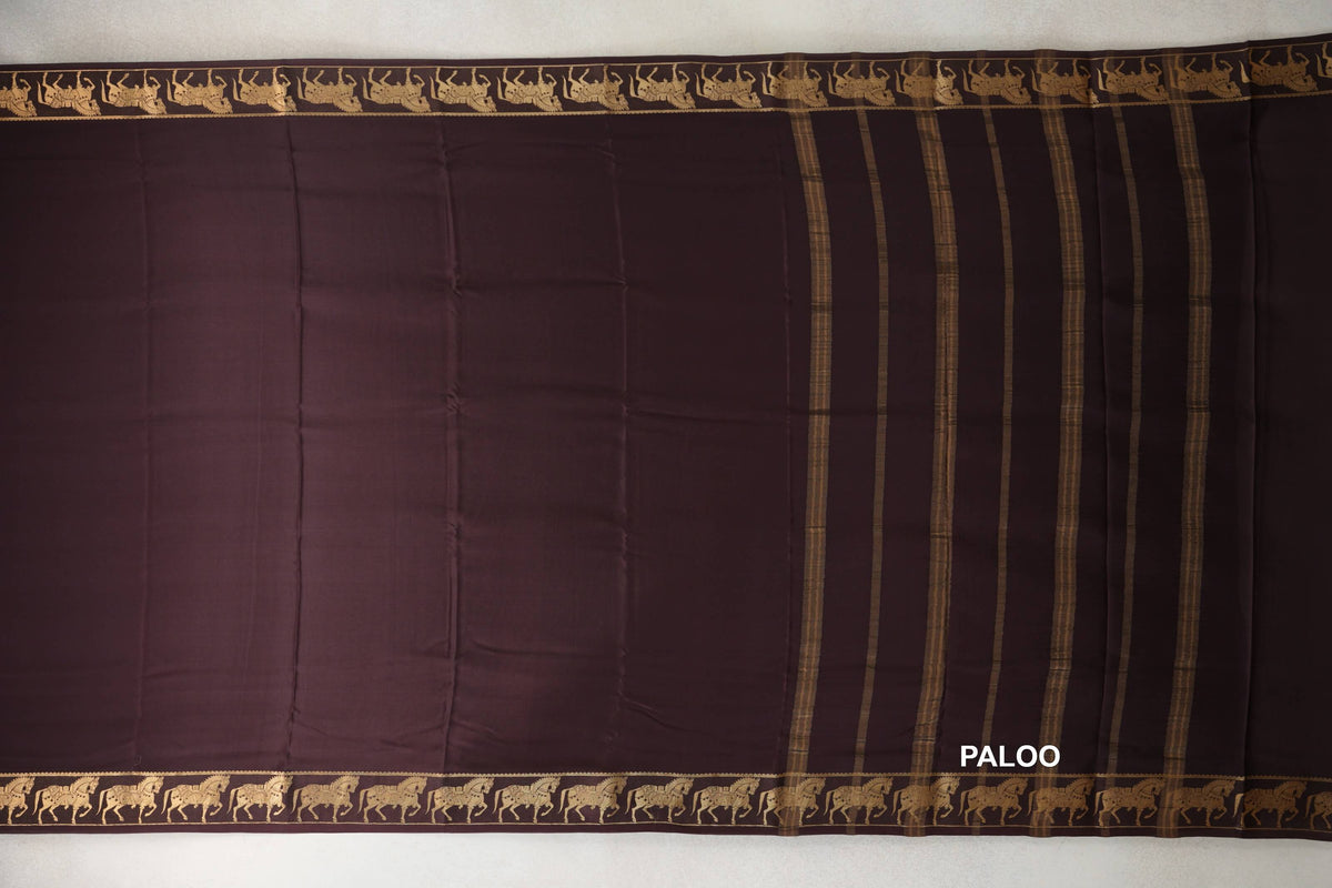 Coffee Bean Brown Mysore Silk Saree paloo