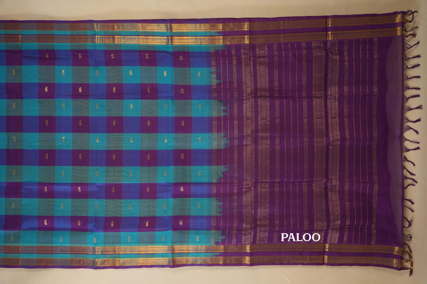 Multi Color Checks Silk Cotton Saree paloo