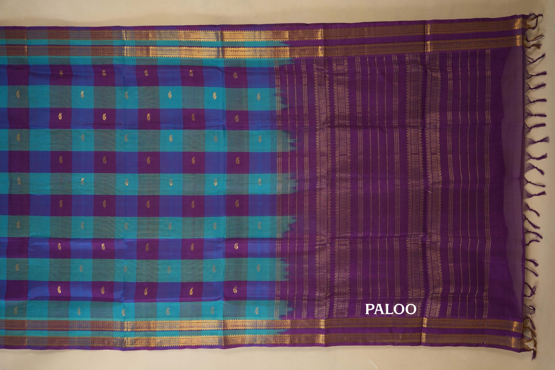 Multi Color Checks Silk Cotton Saree paloo