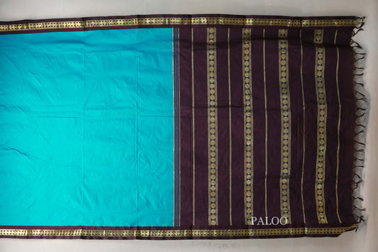 aqua blue Ten Yards Silk Saree paloo