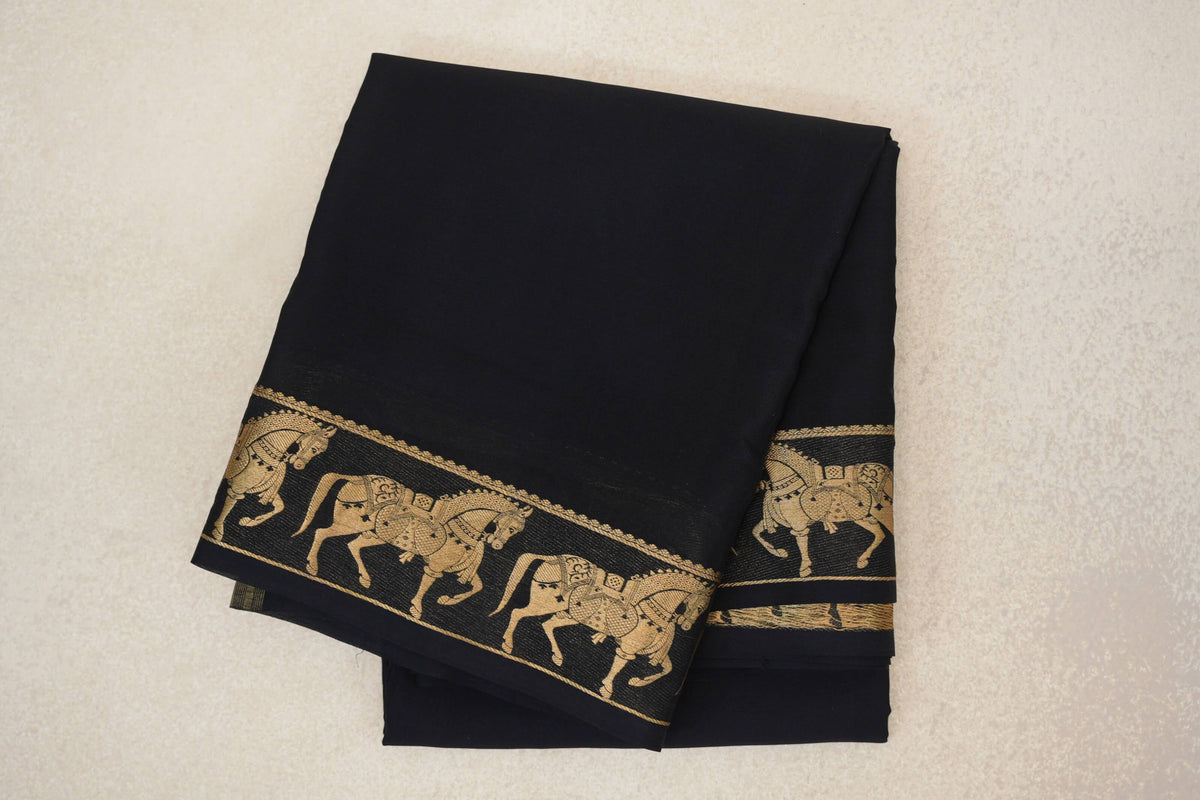 Jet Black Mysore Silk Saree