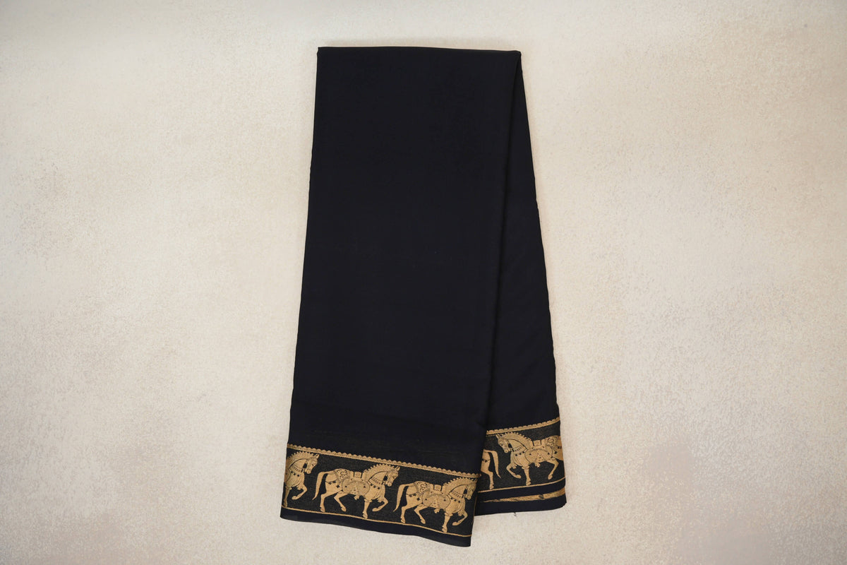 Online Jet Black Mysore Silk Saree
