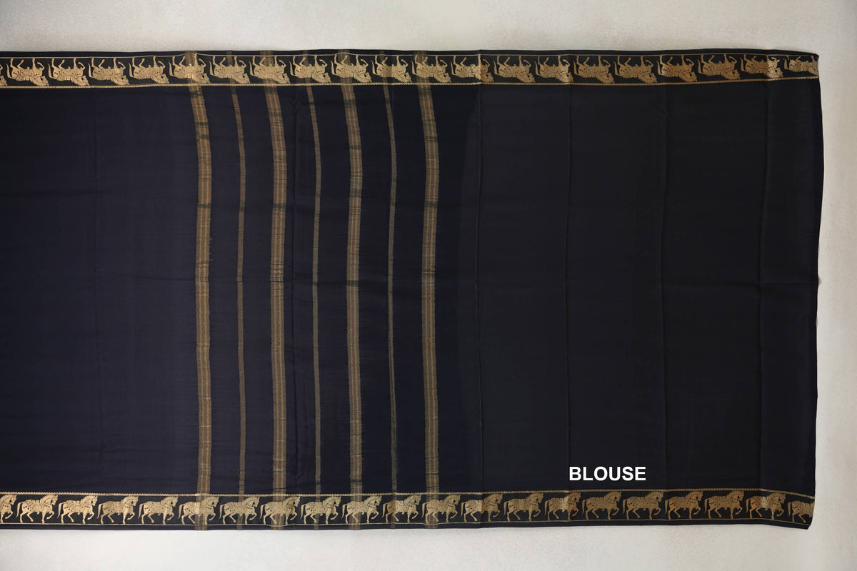 Jet Black Mysore Silk Saree blouse