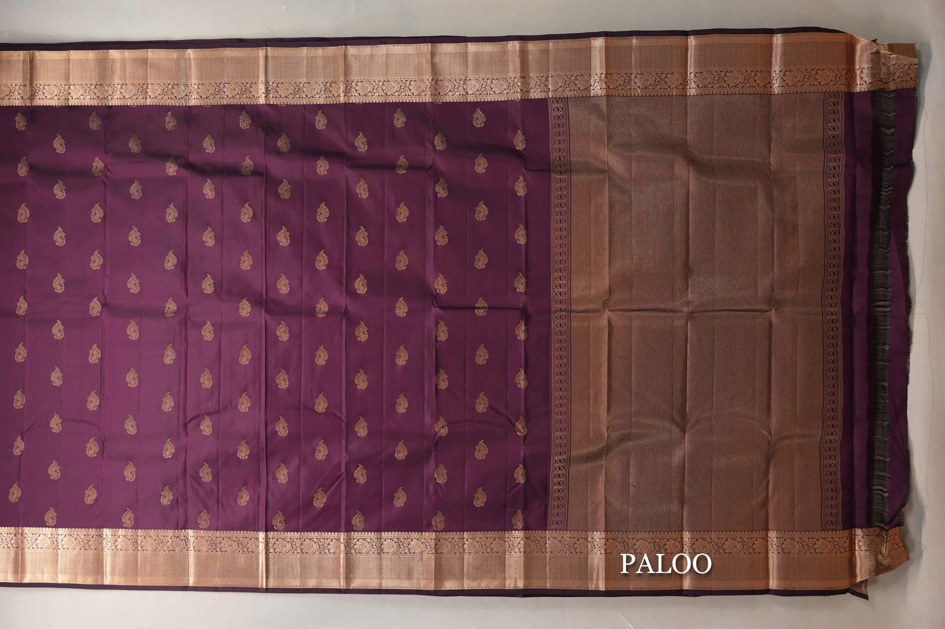 Deep Plum Light Weight Kanjivaram Silk Saree paloo