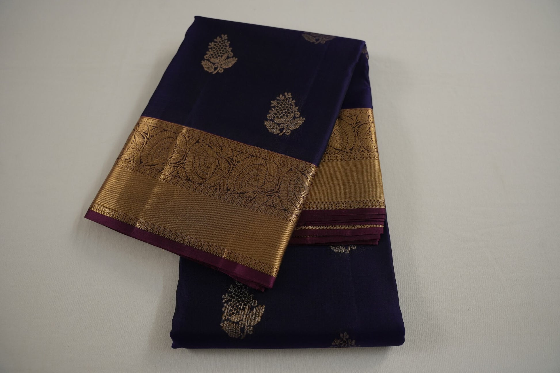 Ink blue light weight kanchipuram silk saree
