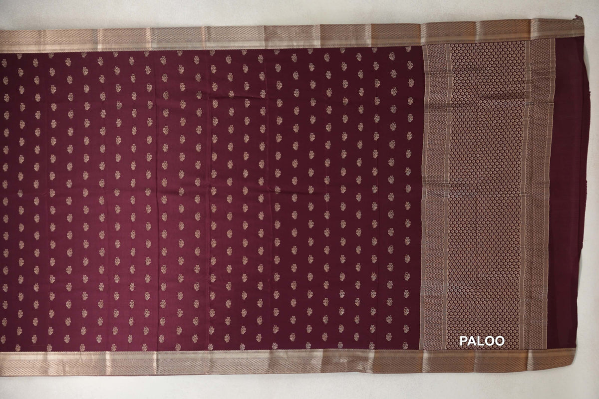 Wine Maroon Mysore Silk Saree paloo