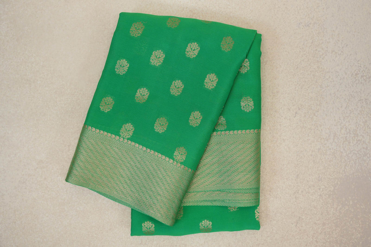 Bright Parrot Green Mysore Silk Saree 