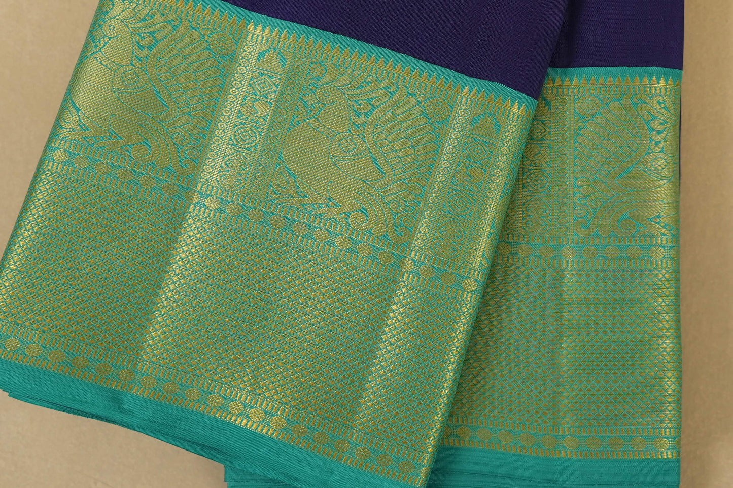 Dark Blue Vintage Kanjivaram Silk Saree border zoom