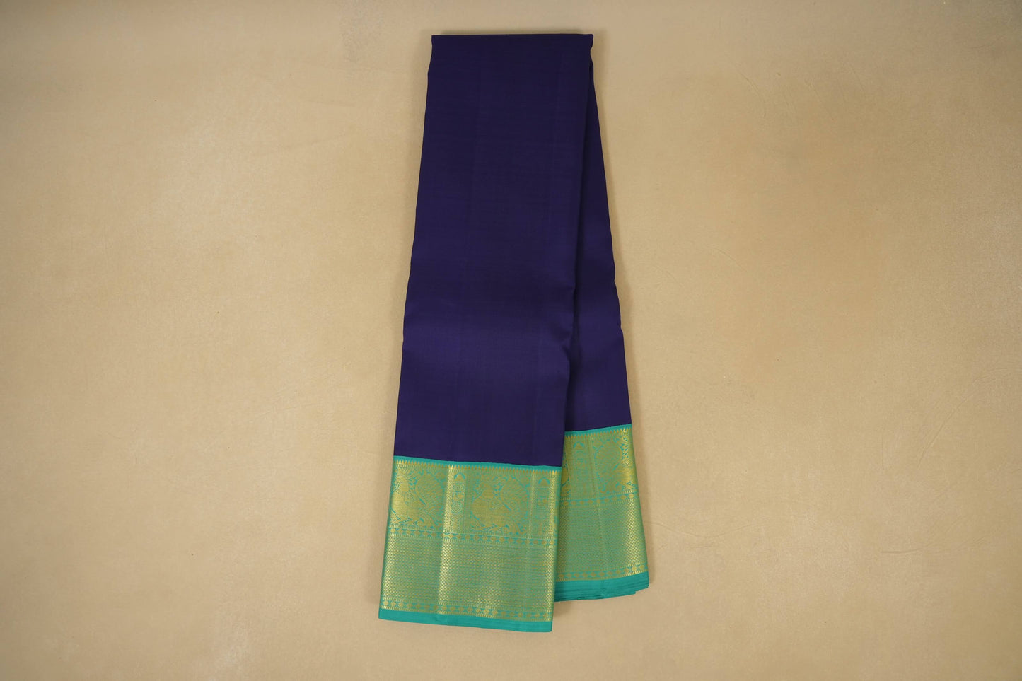 Dark Blue with Rama Green Borders Vintage Kanjivaram Silk Saree