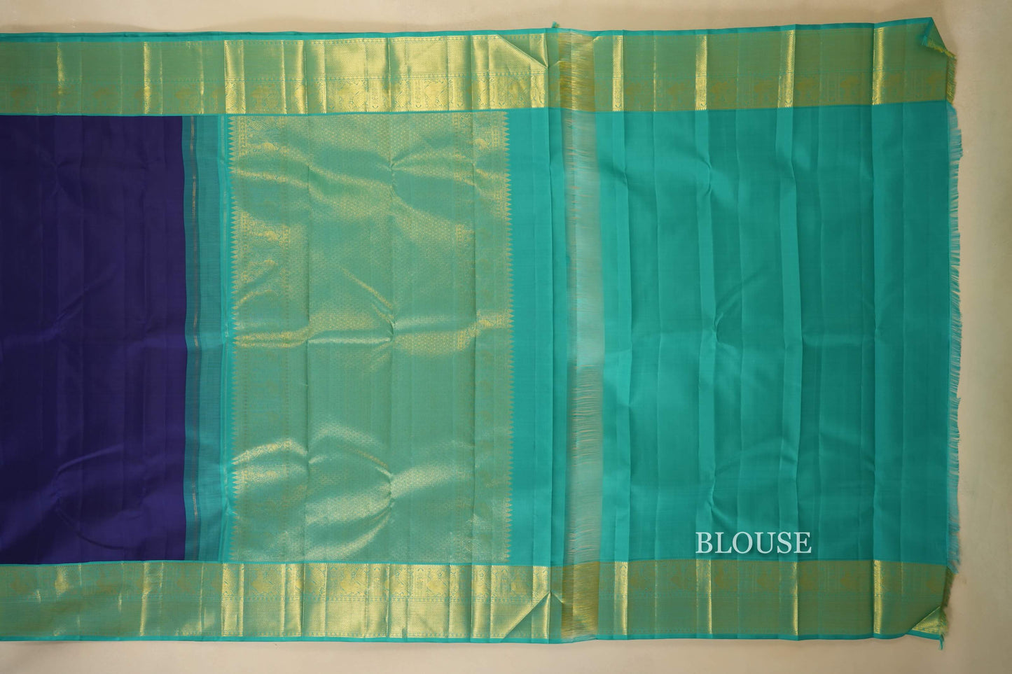 Dark Blue Vintage Kanjivaram Silk Saree Blouse