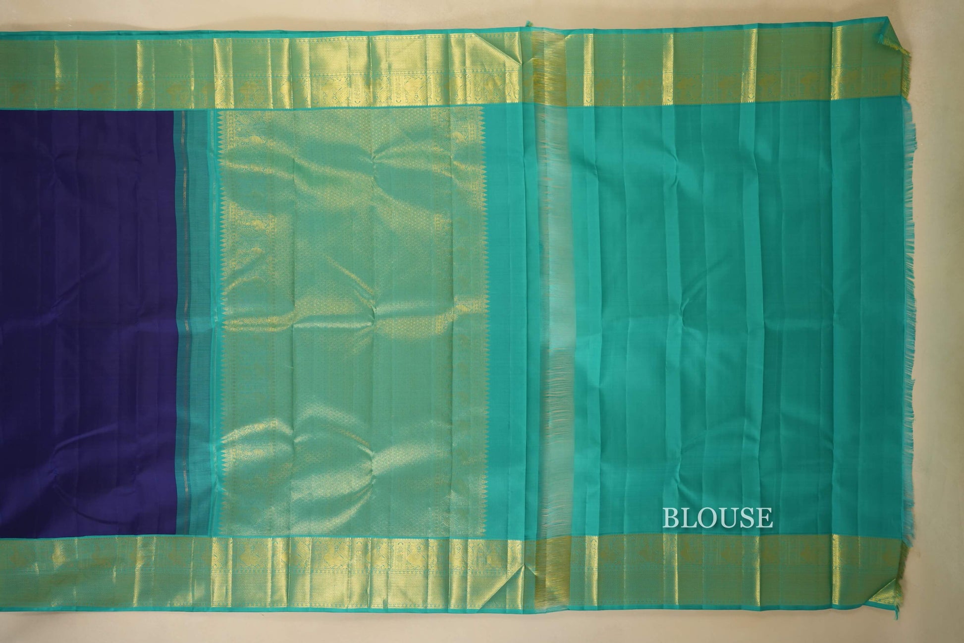 Dark Blue Vintage Kanjivaram Silk Saree Blouse