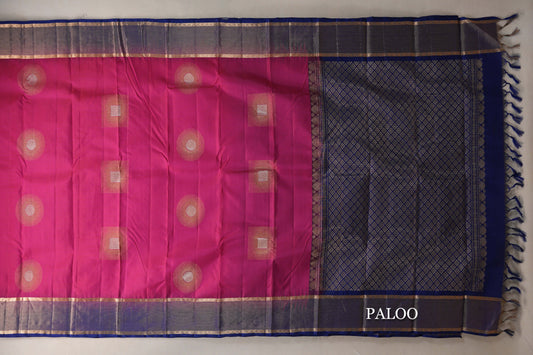 Bright Rani Pink Light Weight Kanjivaram Silk Saree paloo