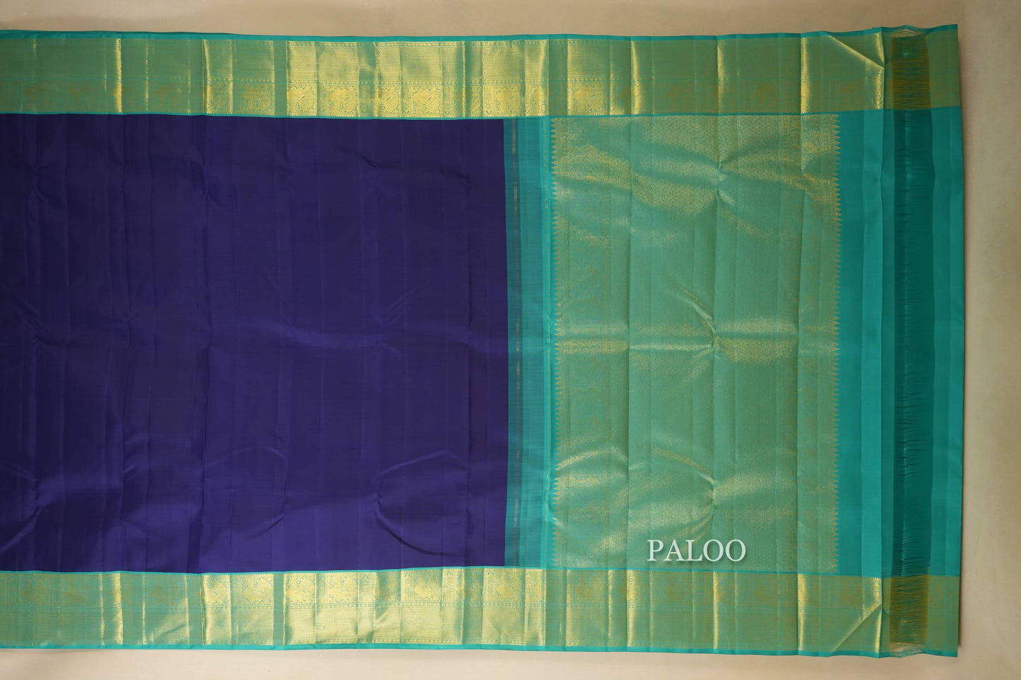 Dark Blue Vintage Kanjivaram Silk Saree paloo
