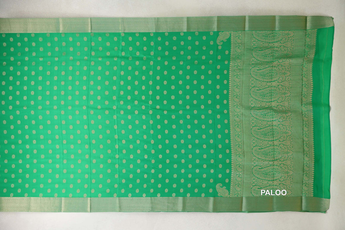Bright Parrot Green Mysore Silk Saree paloo