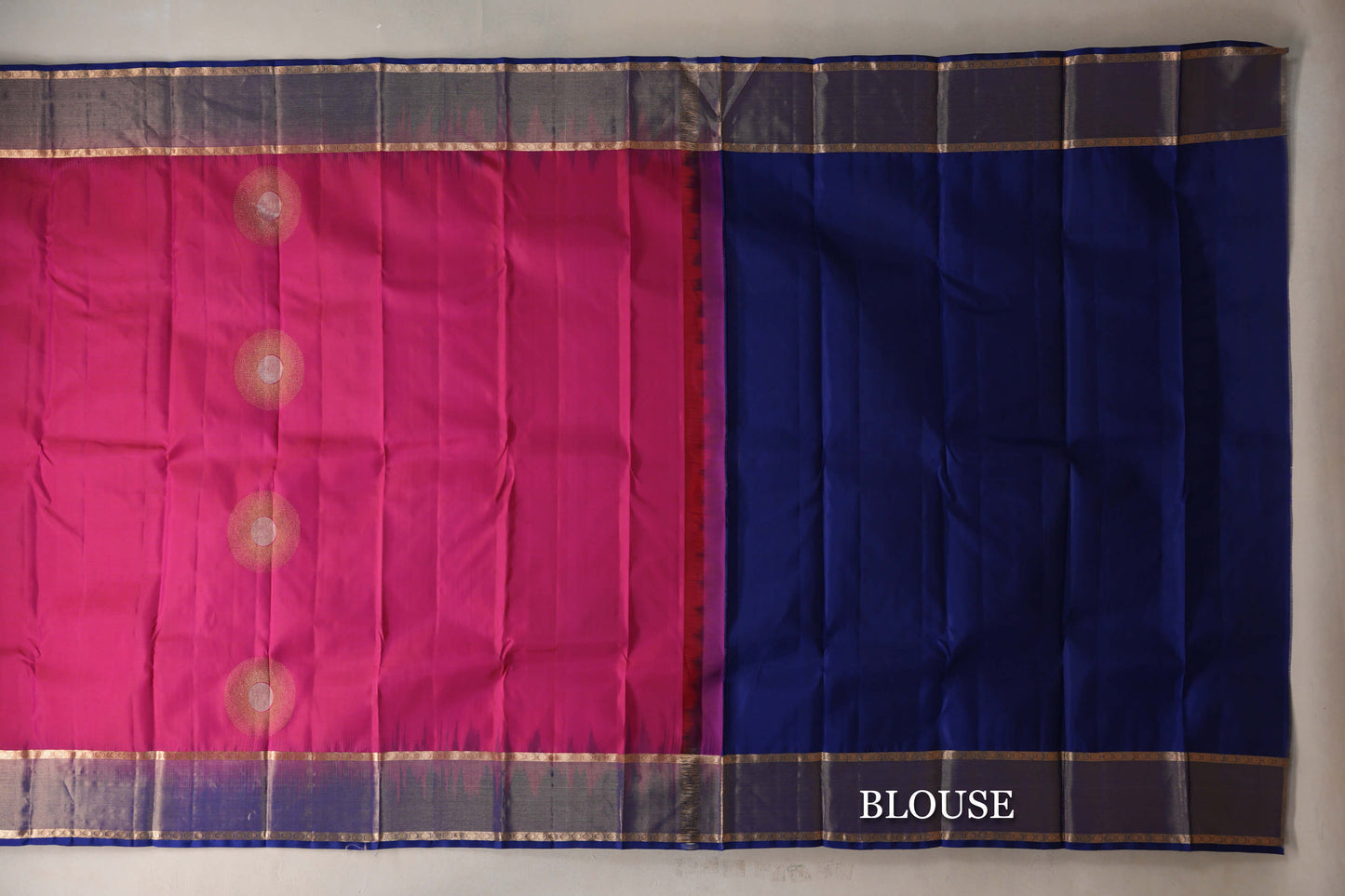 Bright Rani Pink Light Weight Kanjivaram Silk Saree blouse