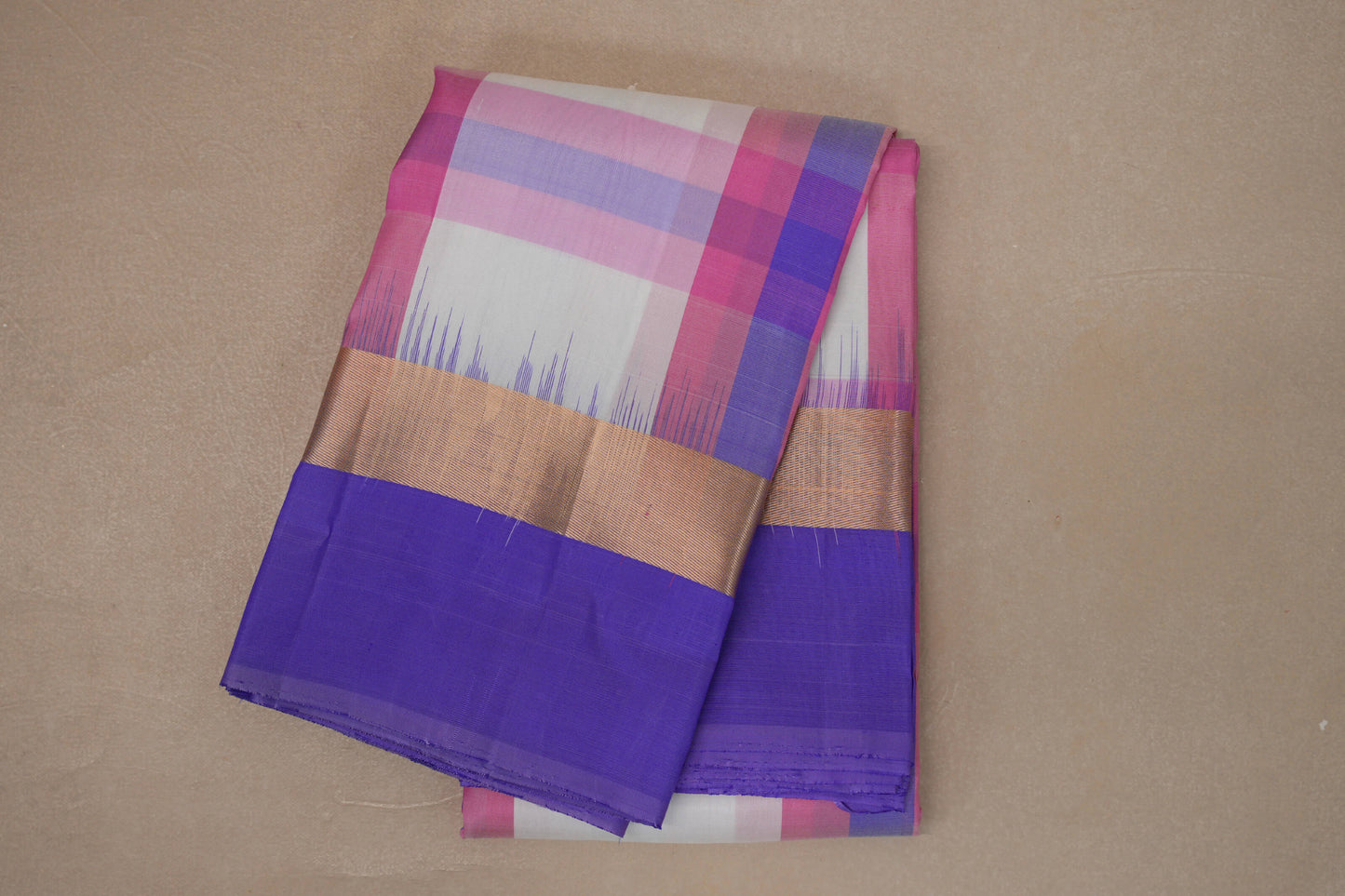 Multi Color Checks Light Weight Kanjivaram Silk Saree