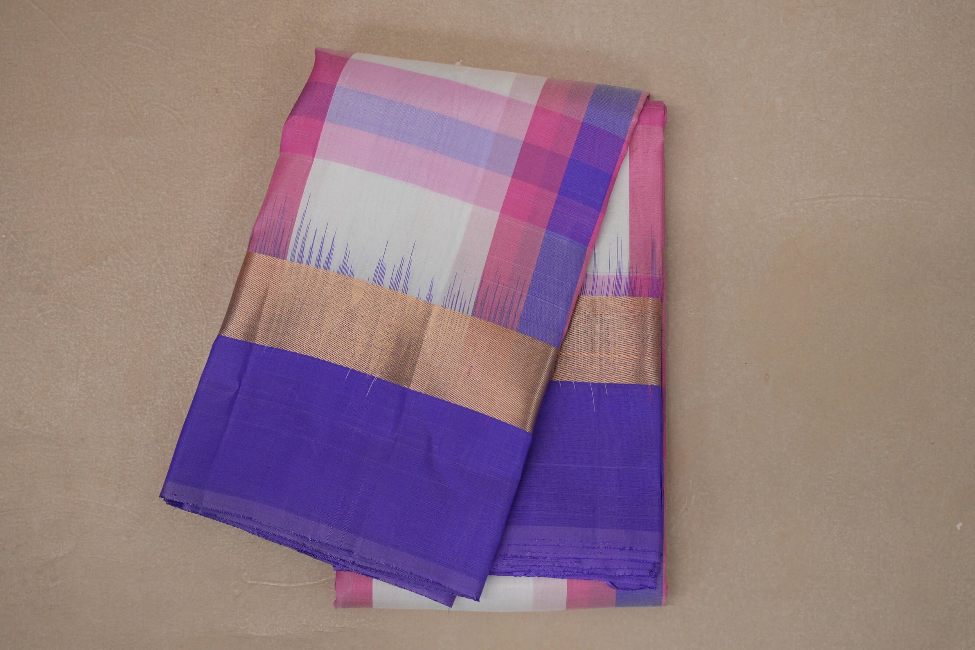 Multi Color Checks Light Weight Kanjivaram Silk Saree