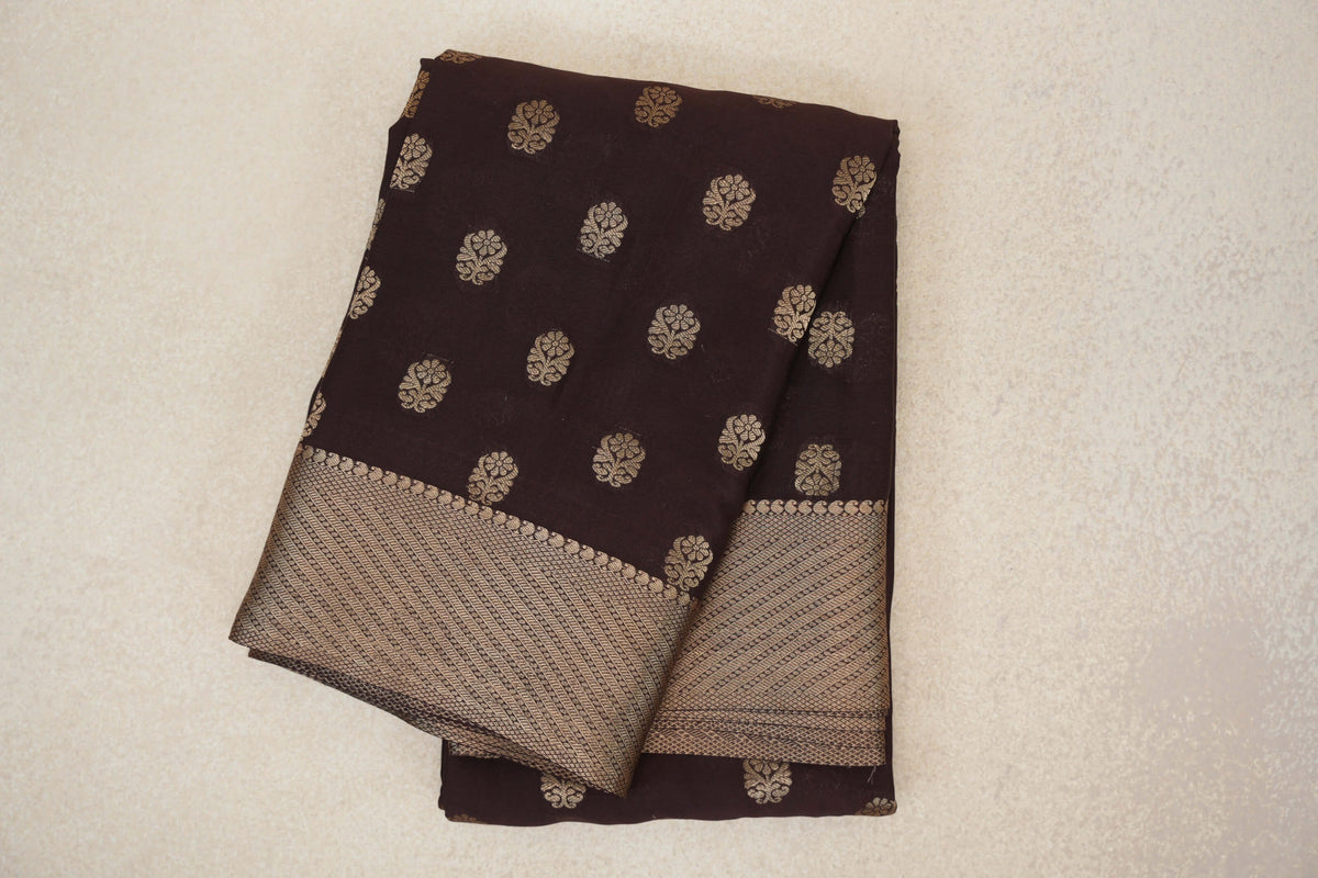 Deep Coffee Bean Brown Mysore Silk Saree 