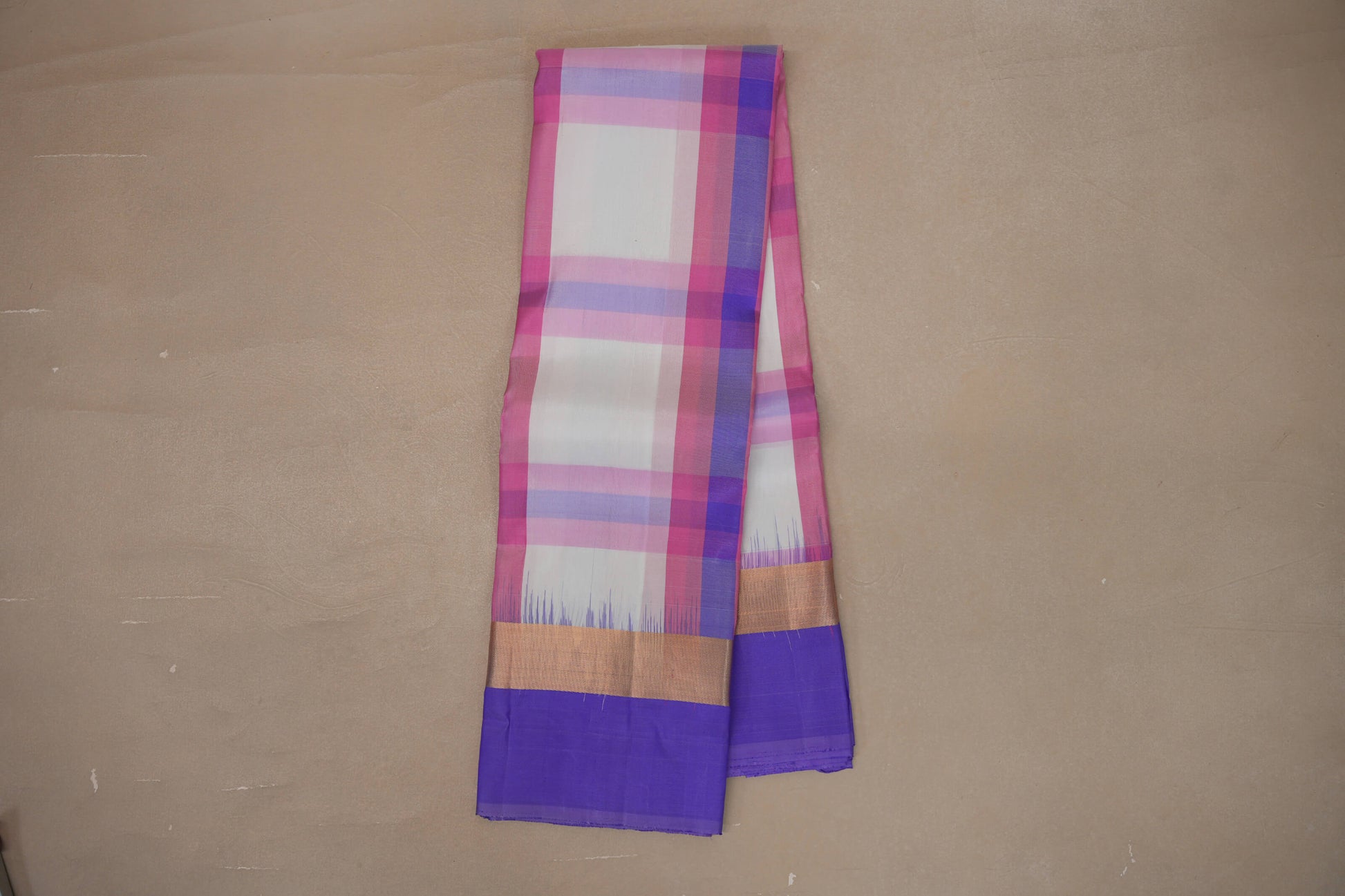 Online Multi Color Checks Light Weight Kanjivaram Silk Saree