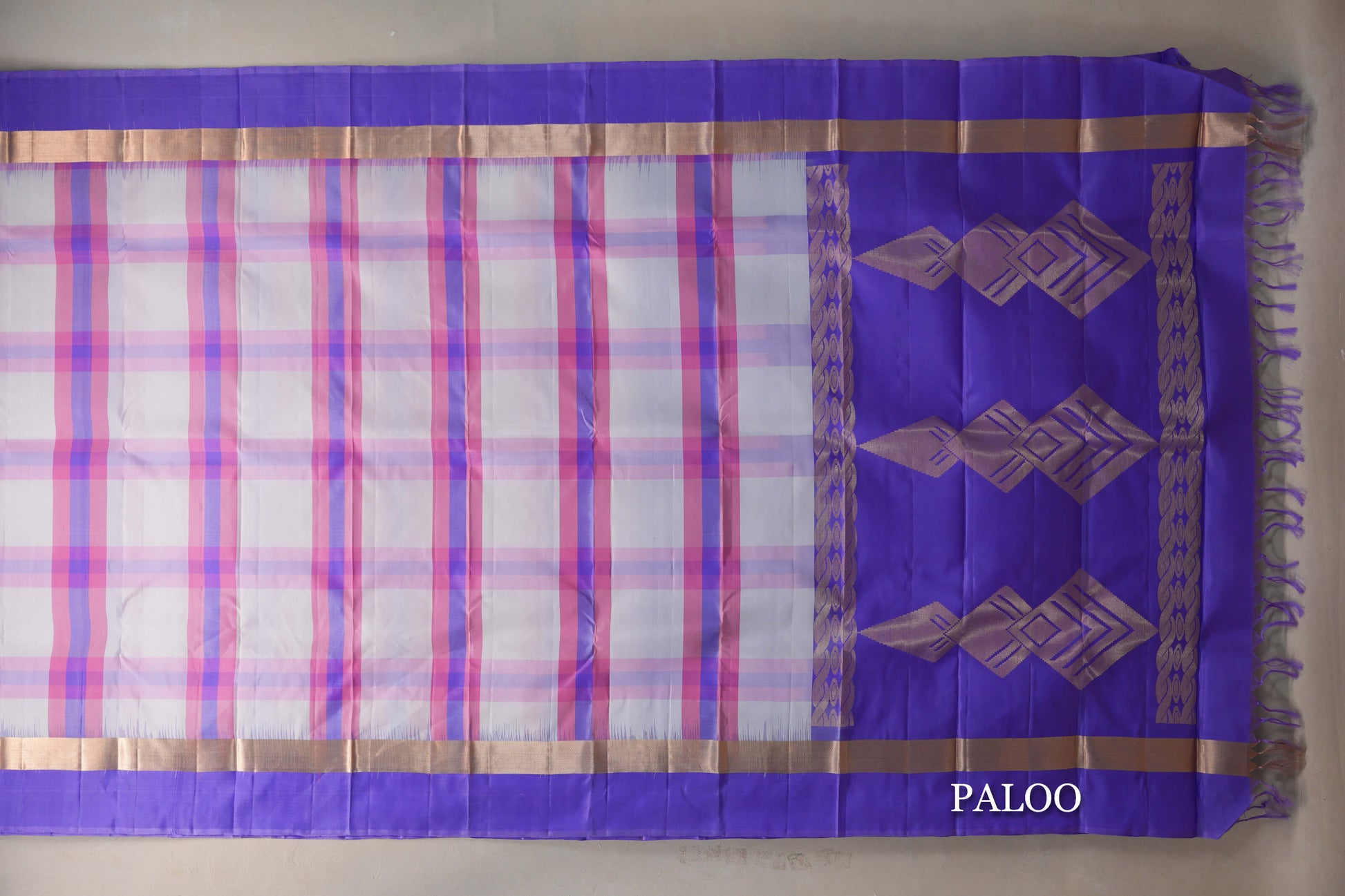 Multi Color Checks Light Weight Kanjivaram Silk Saree paloo