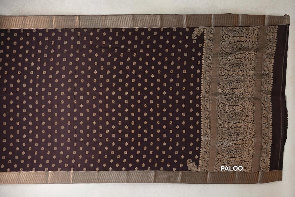Deep Coffee Bean Brown Mysore Silk Saree paloo