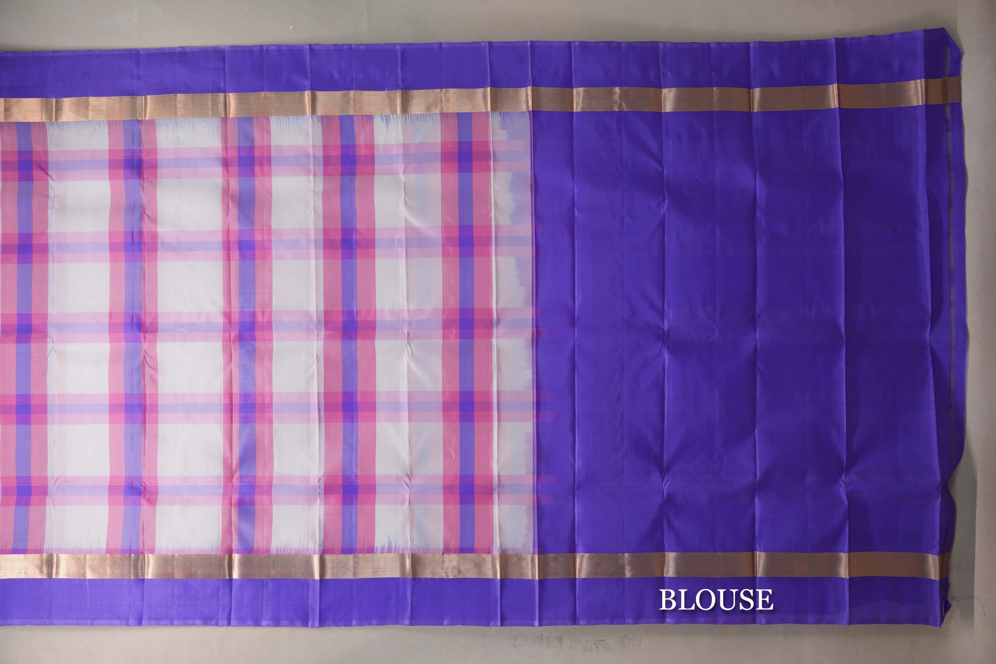 Multi Color Checks Light Weight Kanjivaram Silk Saree blouse