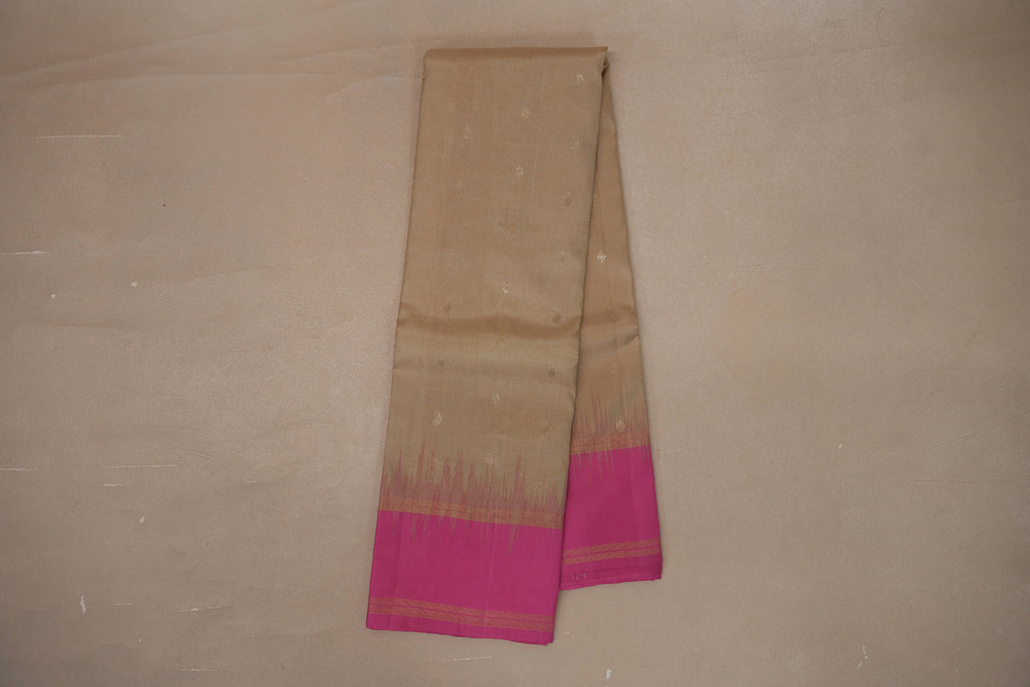 Online Beige with Pink Borders Light Weight Kanjivaram Silk Saree