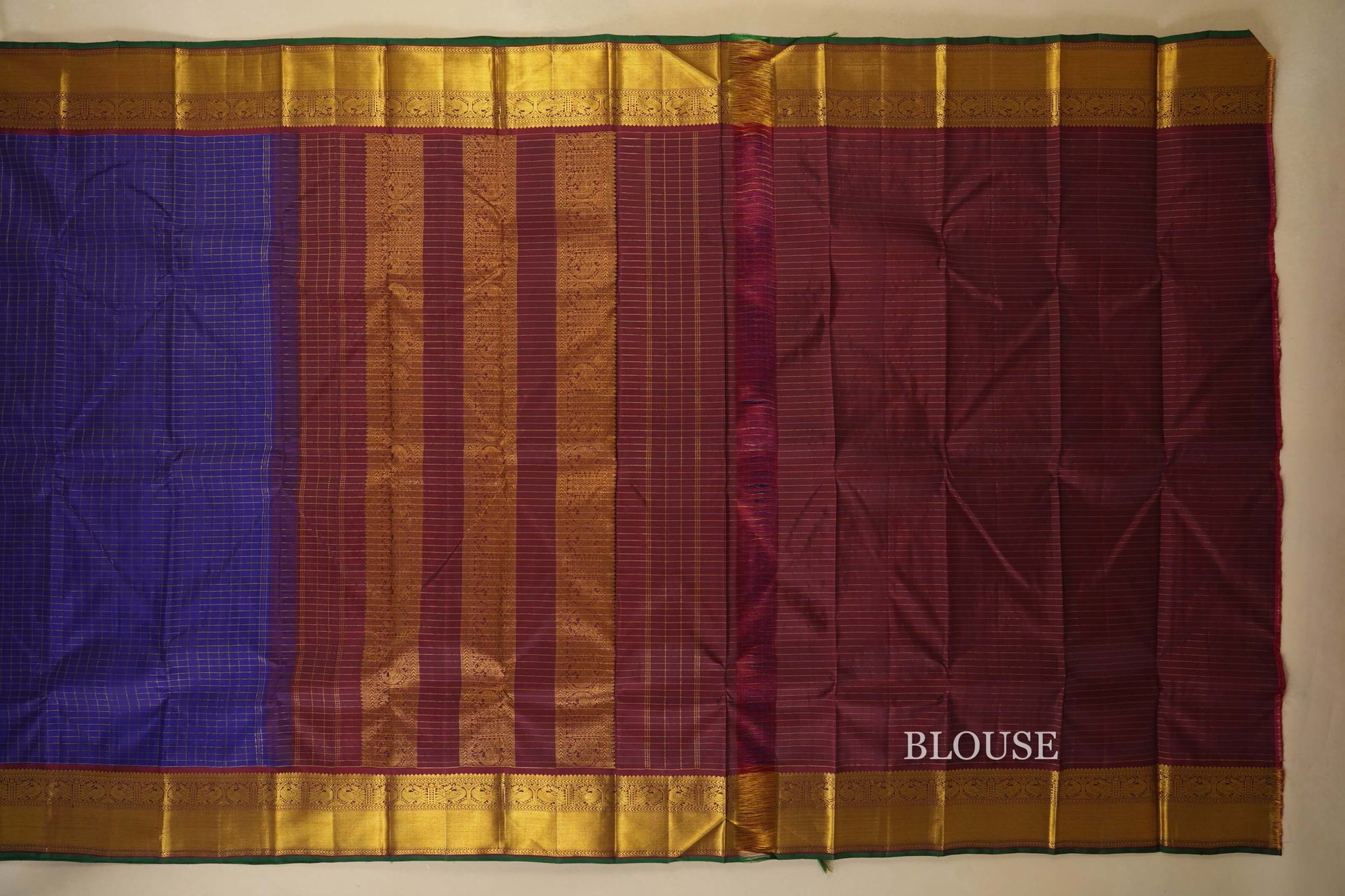 Violet with Maroon Borders Vintage Kanjivaram Silk Saree blouse