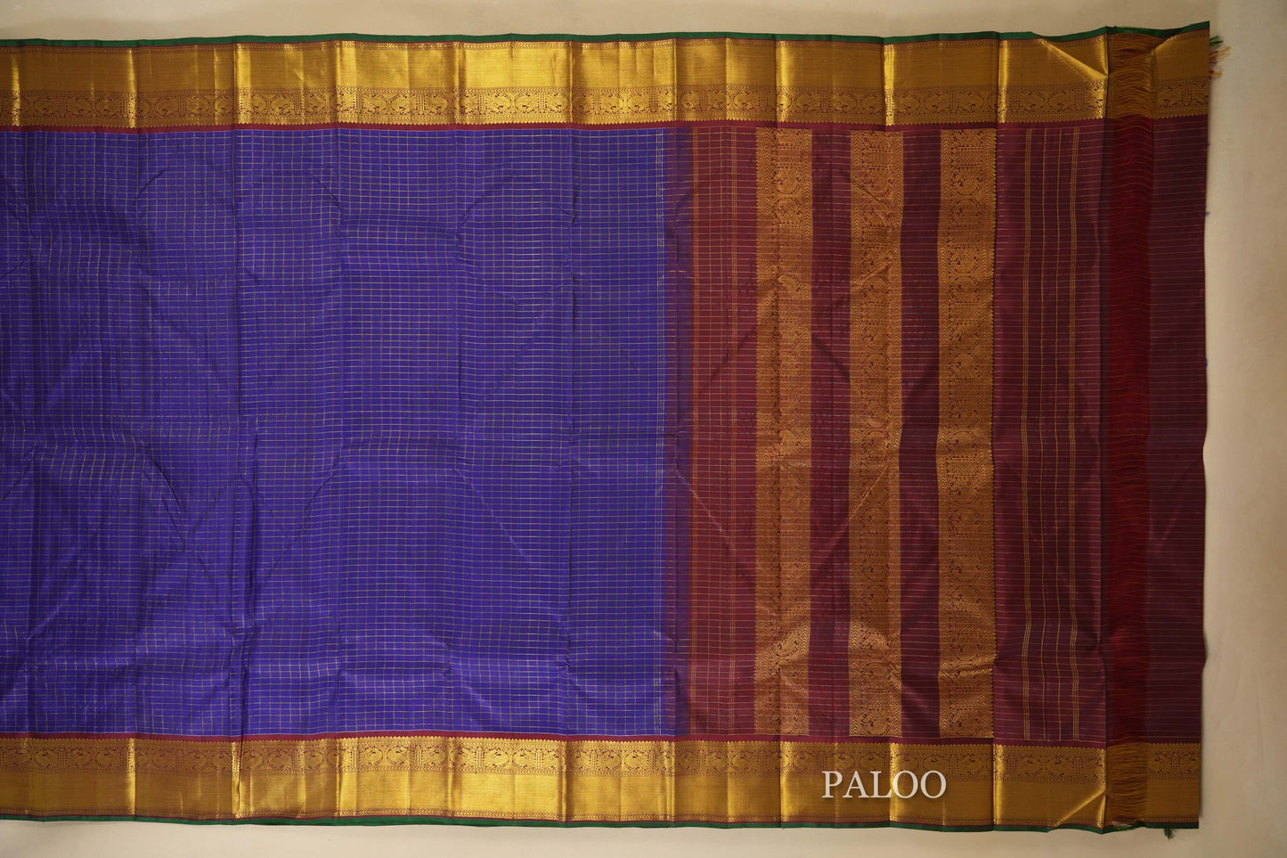 Violet with Maroon Borders Vintage Kanjivaram Silk Saree Paloo