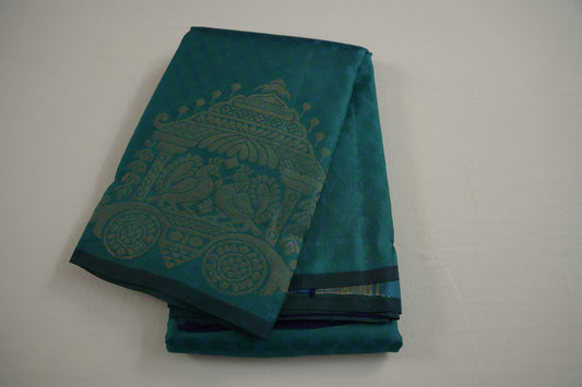 Greenish blue light weight kanchipuram silk saree