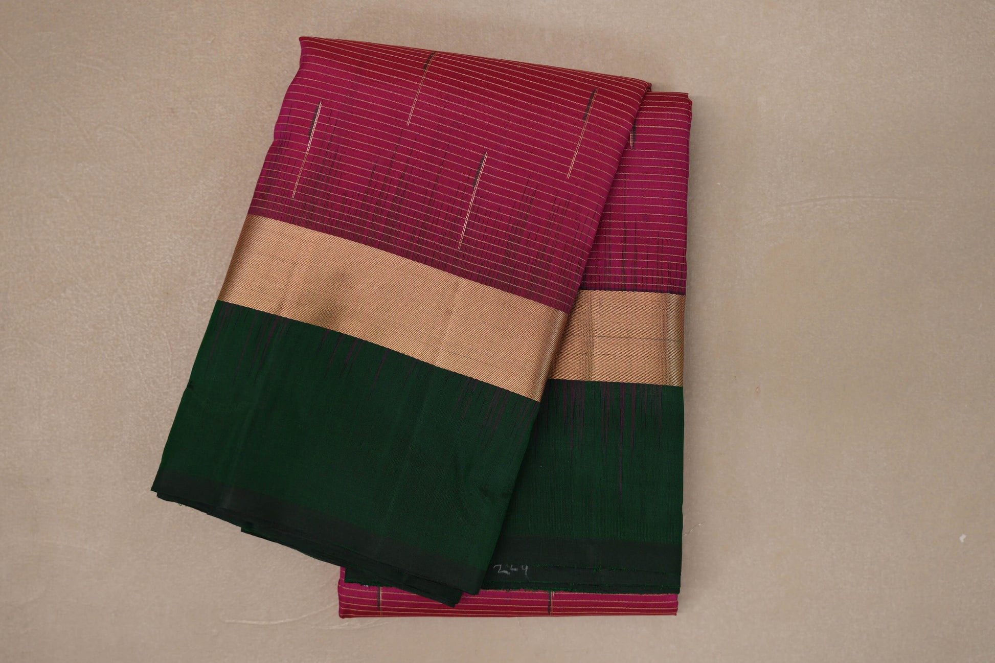 Bright Pink with Deep Bottle Green Borders Light Weight Kanjivaram Silk Saree
