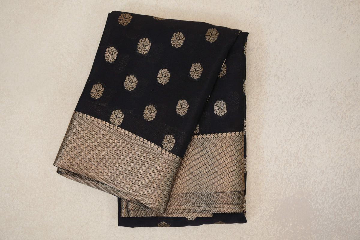 Jet Black Mysore Silk Saree 