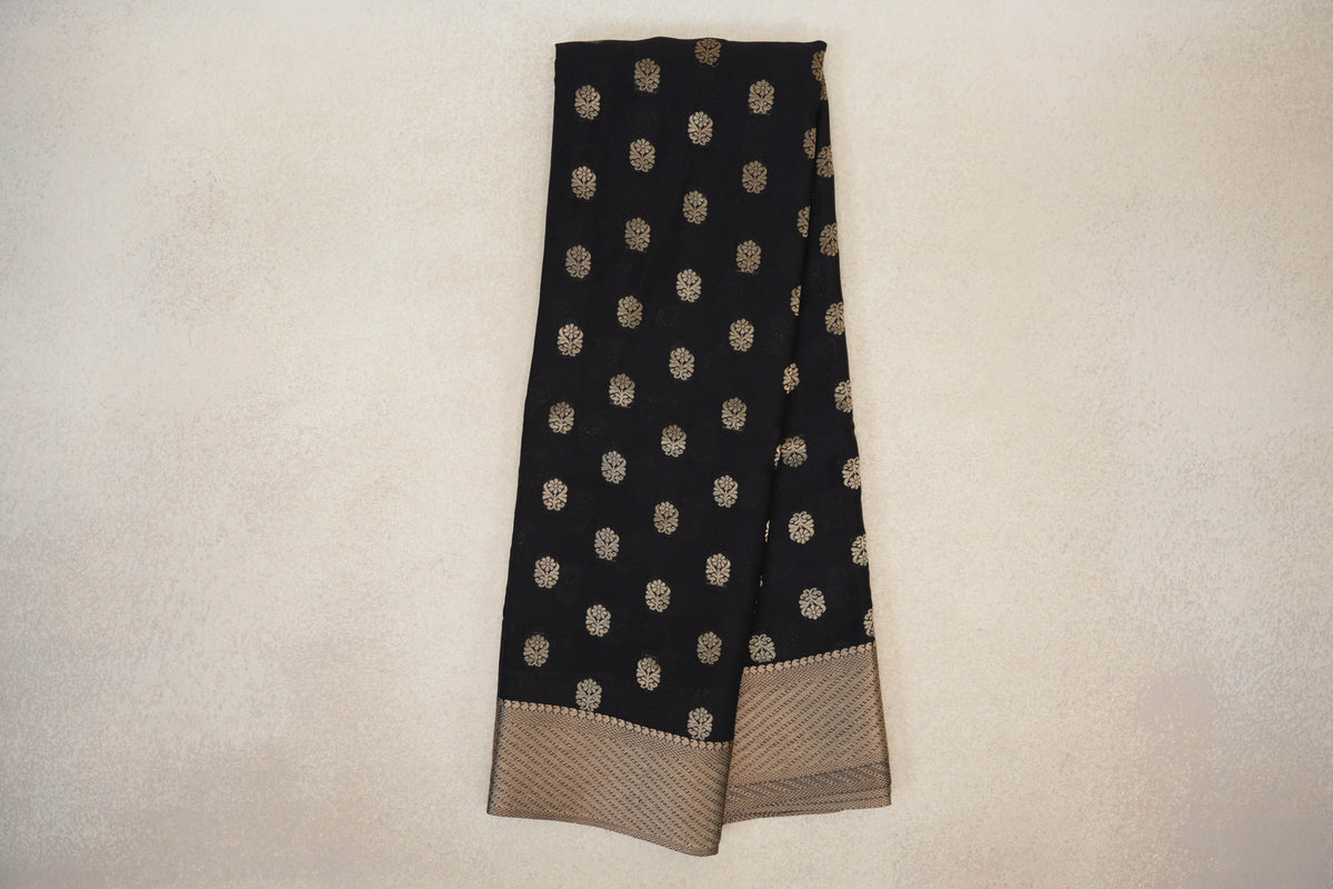 Online Jet Black Mysore Silk Saree 