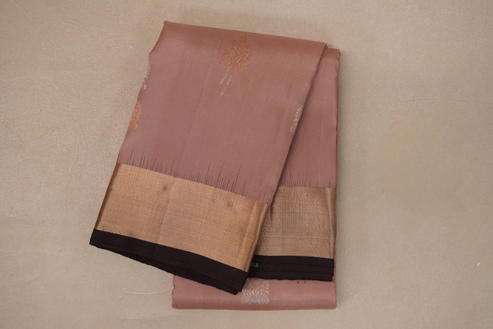 Pastel Onion Pink with Dark Coffee Brown Borders Light Weight Kanjivaram Silk Saree