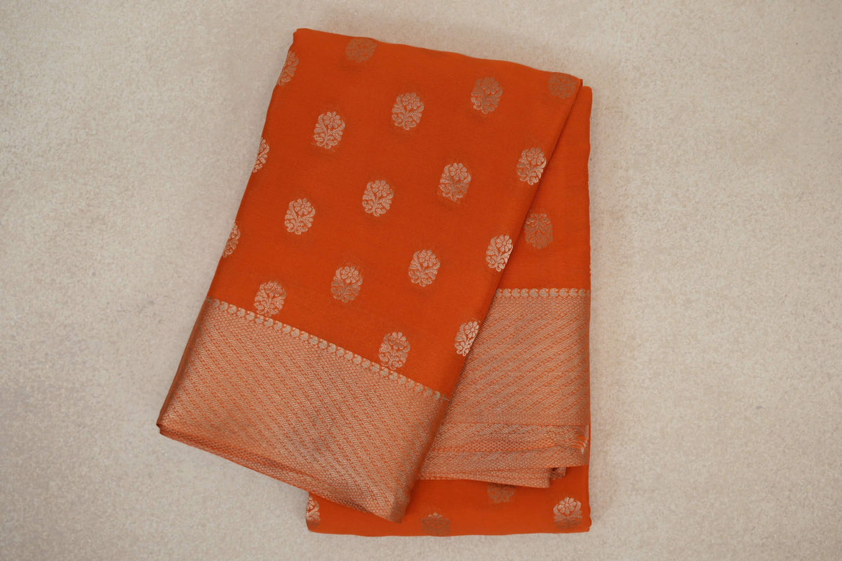 Burnt Orange Mysore Silk Saree