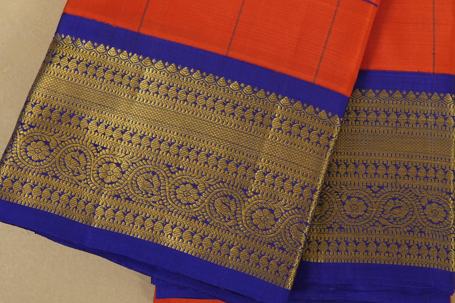 Orange Vintage Kanjivaram Silk Saree border zoom
