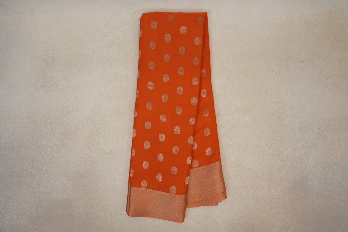 Online Burnt Orange Mysore Silk Saree