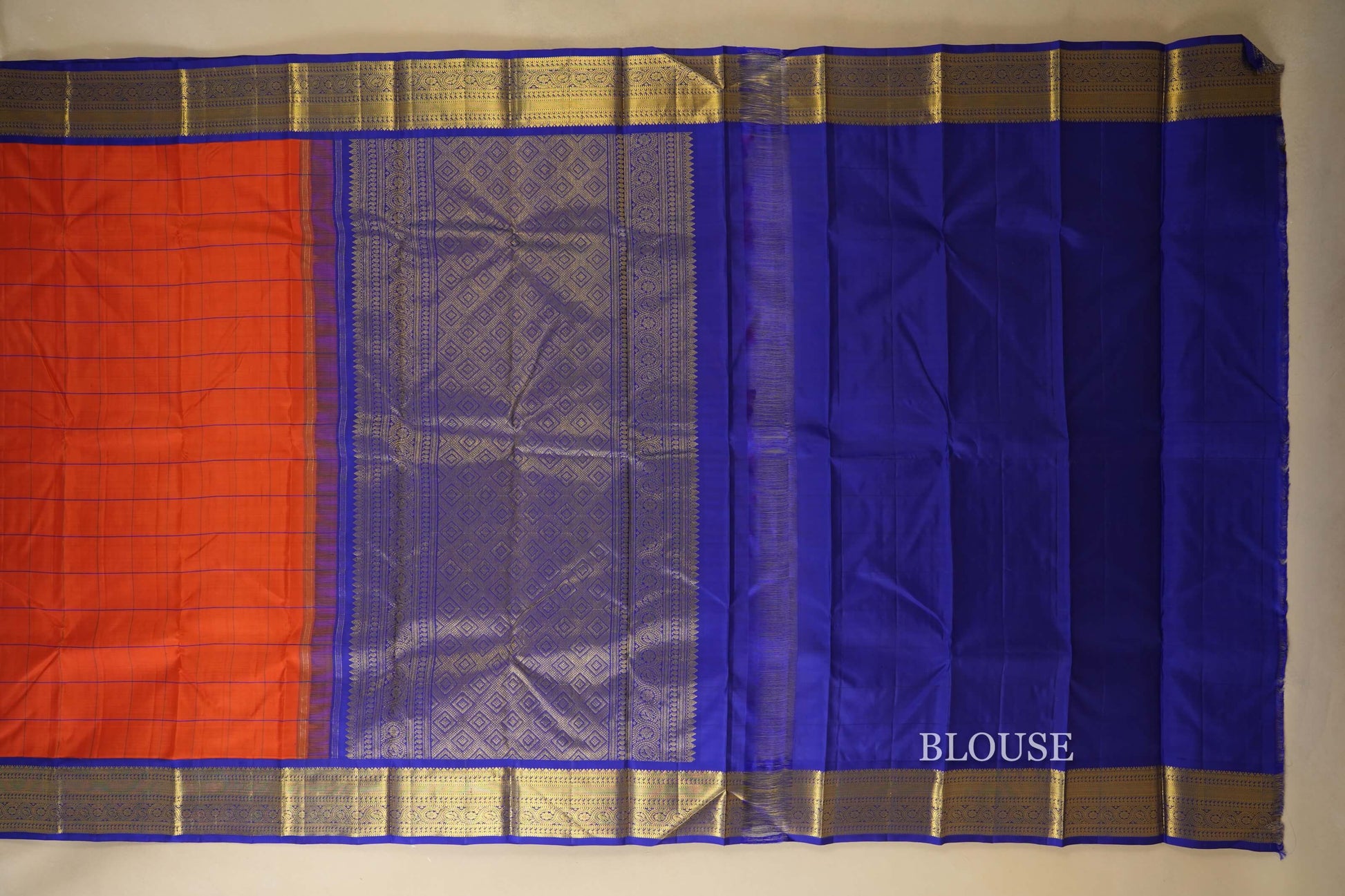 Orange Vintage Kanjivaram Silk Saree Blouse