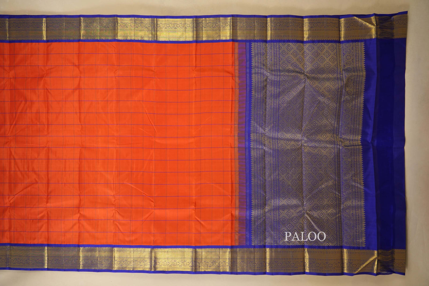 Orange Vintage Kanjivaram Silk Saree paloo