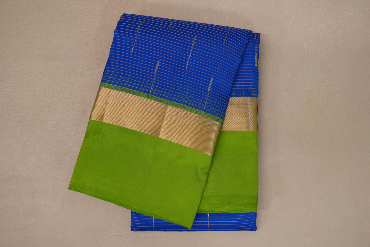 Deep Blue with Parrot Green Borders Light Weight Kanjivaram Silk Saree